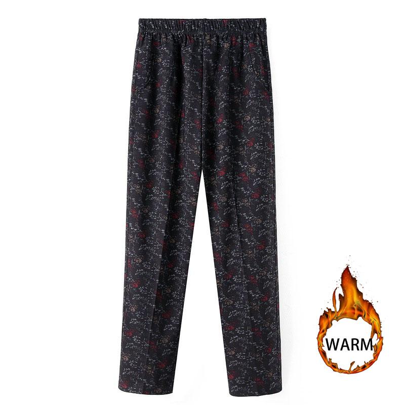 Mittleren Alters Frauen Hosen Drucken Elastische Beiläufige Hosen Gerade Hosen Übergröße Oma Weiche