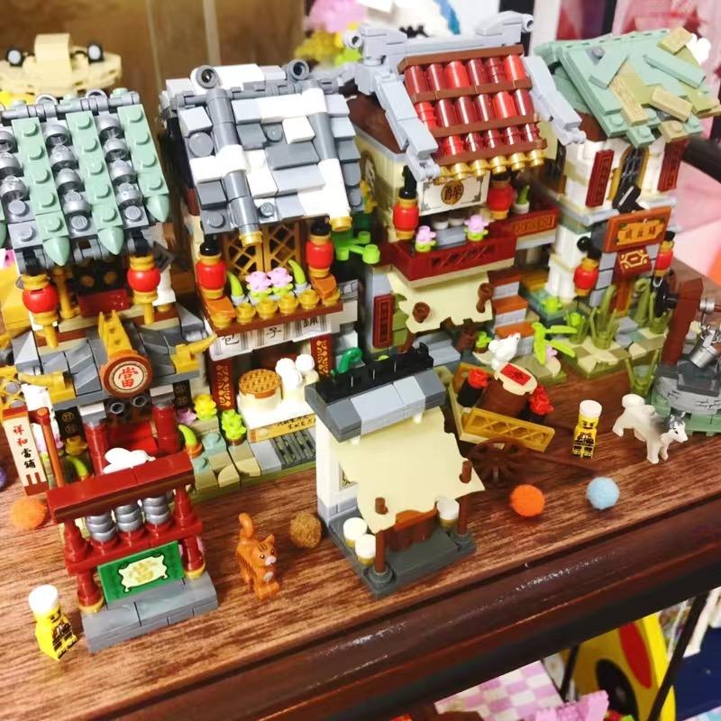 Klocki LOZ Mini Sklep Uliczny Styl Chiński Klocki Budowlane Bar Sklep z Jedzeniem Zabawki do Składania Dla Dzieci Prezenty Świąteczne Dziewczynki 1722