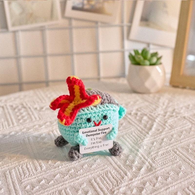 Funny Crochet Emotional Support Cloud Doll With Card Desktop Ornament Handmade Knitted Cake Dolls Christmas Gifts Home Decor