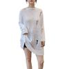 Medium and long Spice Girl off-the-shoulder thin knitted sweater top, early autumn new ripped loose blouse pullover woman