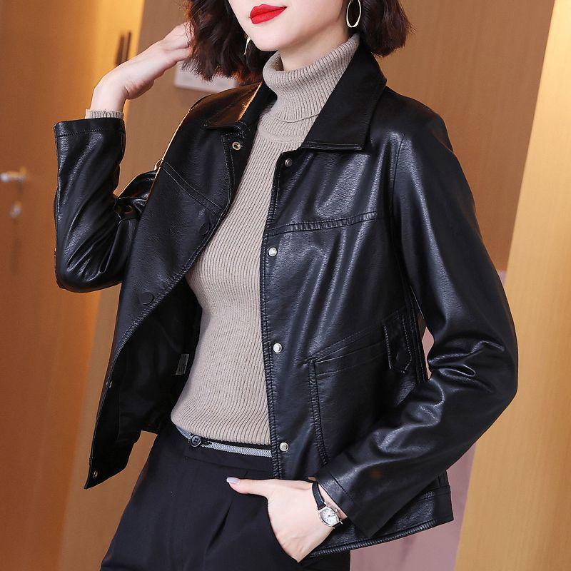 Women's Slimming Chic Motorcycle Leather Jacket - Short Korean Fashion for Spring & Autumn 2025