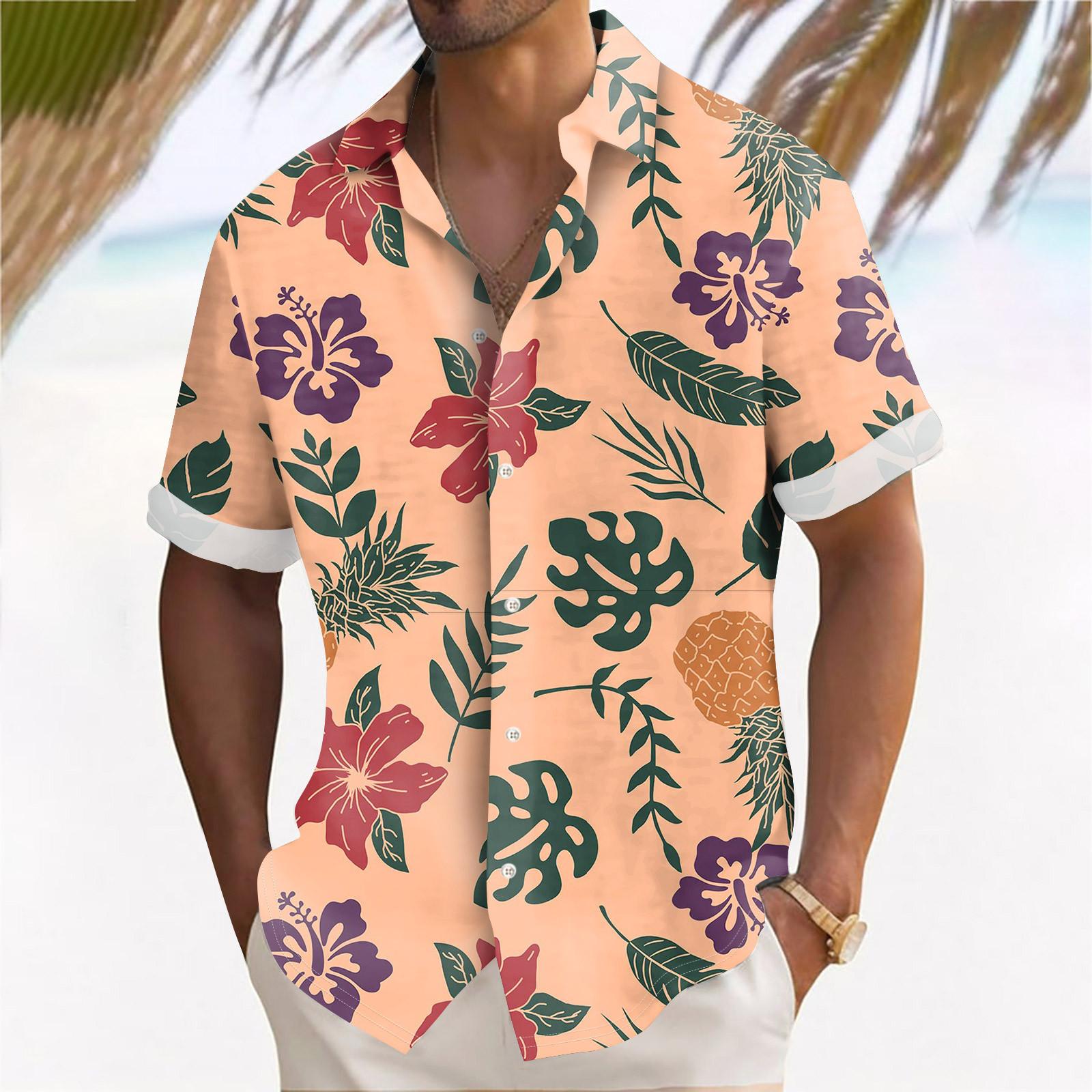 

Мужская повседневная свободная рубашка с короткими рукавами, модная рубашка с лацканами, топ L бежевый