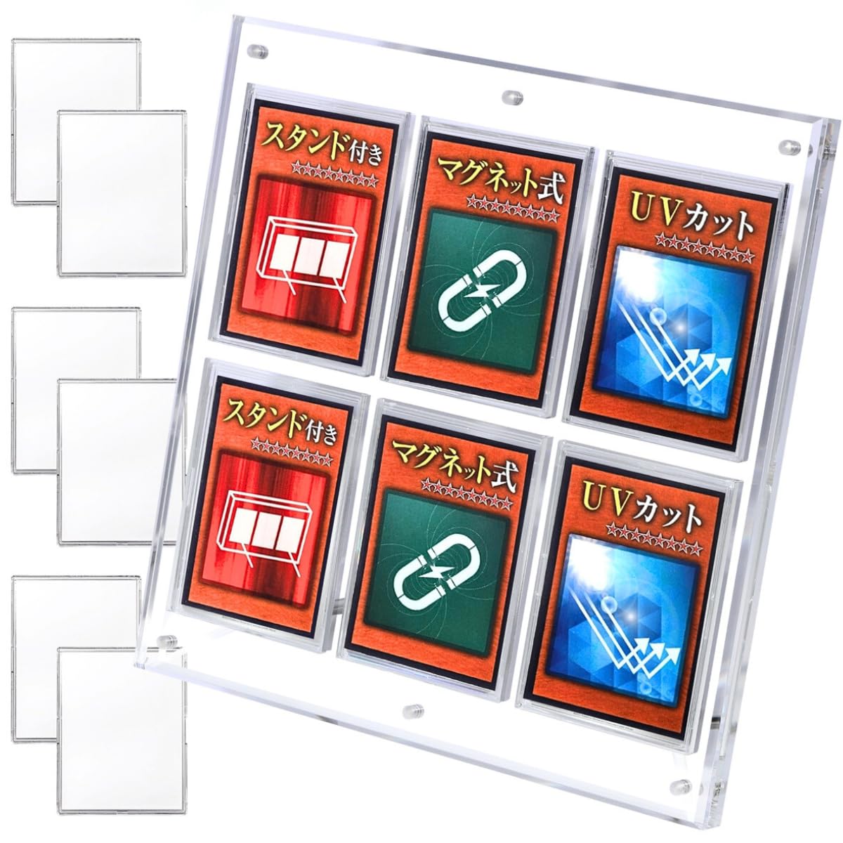 

Премиальный акриловый дисплейный кейс Honpo с УФ-защитой и магнитной застежкой для коллекционных карточек. Вмещает 6 карт [толщина 1,8 см, качество] Завинчивающийся загрузчик, подставка, (Прозрачный,