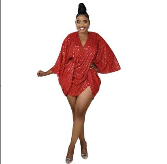 

Женское платье с пайетками в европейском и американском стиле 2025 года — сексуальная мода XXXL красный