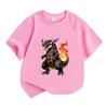 Kids Boys Girls 100% Cotton Crew Neck Short Sleeve T-shirt, Cool Lava Fire Dinosaur Print Casual Soft Breathable Tee Top for Daily Play and School Wea