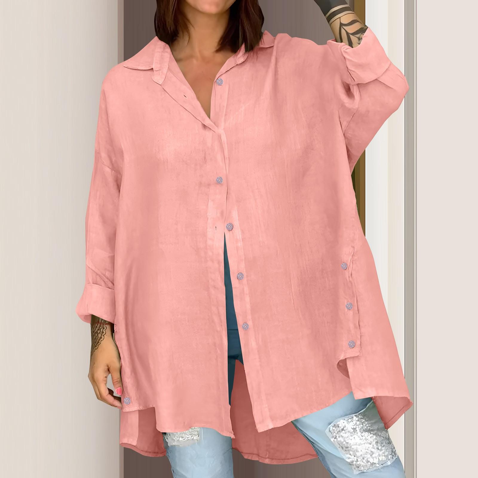 

Women s Fashion Loose Color Nine Minute Sleeve Cotton Blouse Top XL рожевий