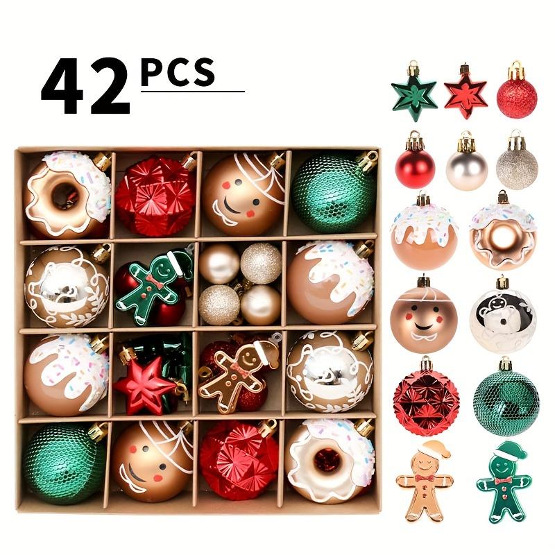 42pcs Festive Christmas Ornament Set Hand Painted Gingerbread for Man,Snowflake Tree Designs In Red,Green,Golden ,Ideal for Holiday Tree Decoration