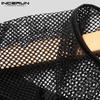 INCERUN Sommer Herren Mesh Patchwork Rundhals Kurzarm Tops Atmungsaktiv