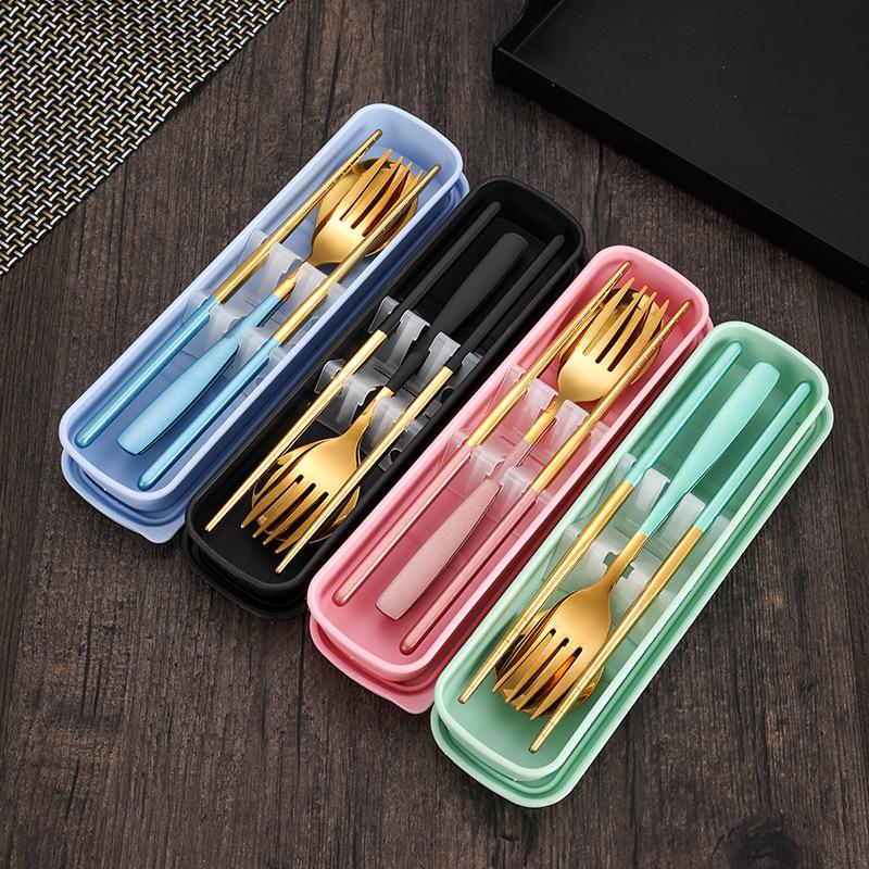 2/3Pcs Portable Tableware Stainless Steel Cutlery Set with Case Travel Camping Dinnerware Spoon Fork Chopsticks Kitchen Utensils