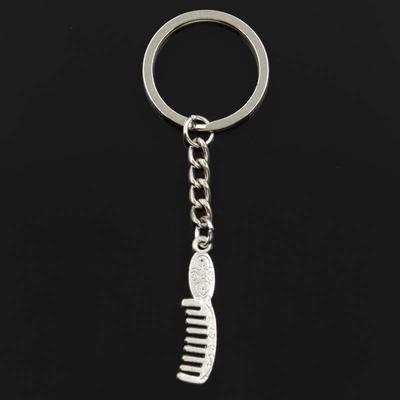 Fashion Double Sided Comb 35x9mm Pendant 30mm Key Ring Metal Chain Silver Color Men Car Gift Souvenirs Keychain