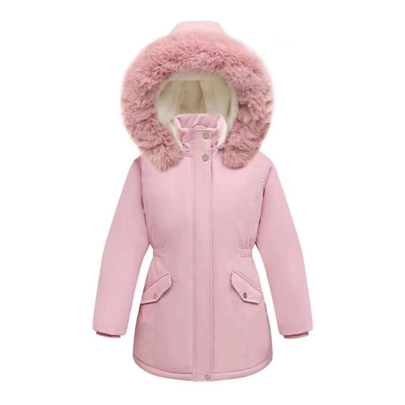 4-12 Years Kids Girls Winter Hooded Mid-Length Coat