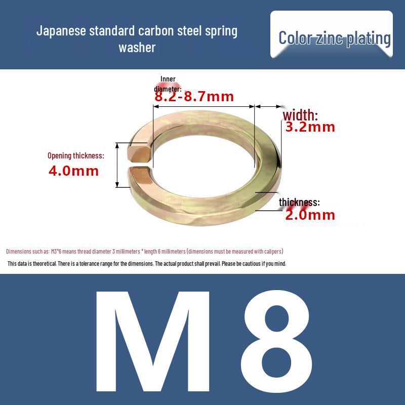 Level 8 Blackened Stainless Steel Anti-Slip Spring Washer, Japanese Standard, Sizes M6, M8, M10, M20.