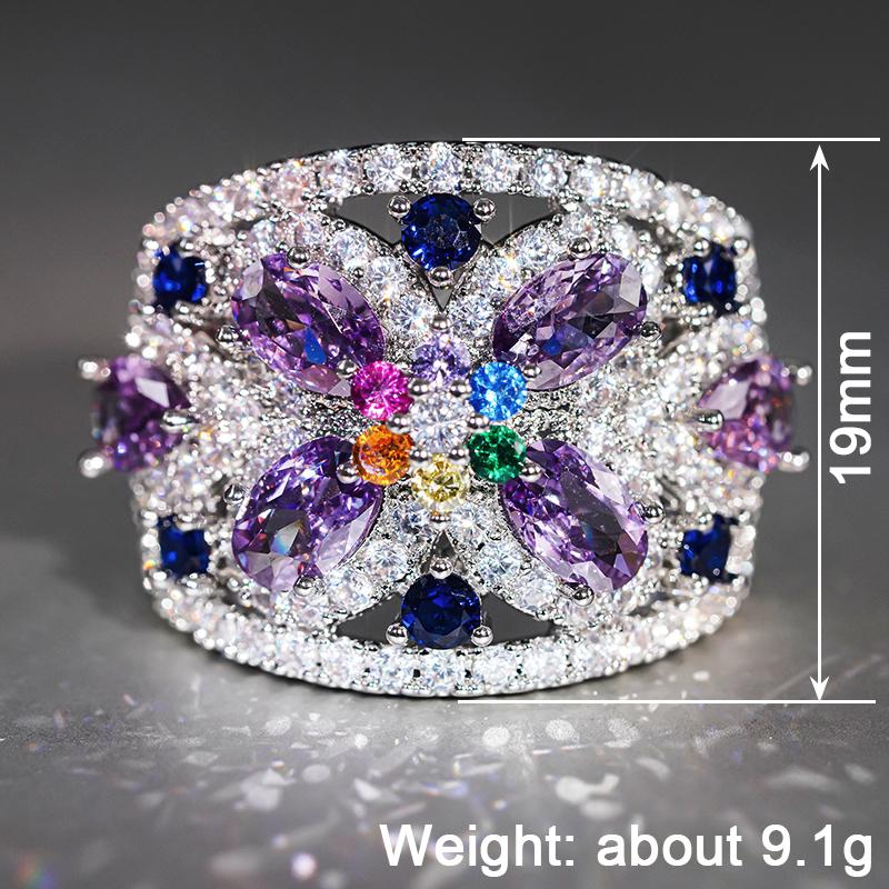 Huitan Delicate Design Ring for Women Aesthetic Inlaid Multiple Colors Shiny CZ Wedding Finger Accessories Noble Party Jewelry