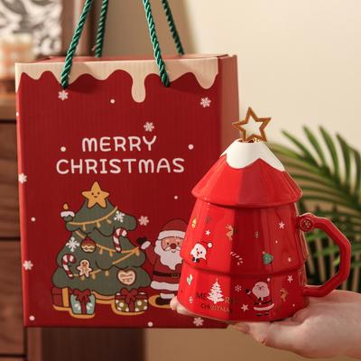 Creative Christmas Tree Cup Ceramic Mug with Lid Girls High Value Christmas Gift Office Coffee Mug