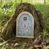Fairy Gate for Tree Trunk Mini Wooden Door, 2D Flat Miniature Garden DIY Craft, Dollhouse Accessory, Wall Terrarium Decor Exquisite Ornament