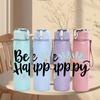 1PC Be Happy Daisy Letter Print 750ml Color Plastic Sports Water Bottle Leakproof Flip Straw Lid Suitable for Sports Office Home Use