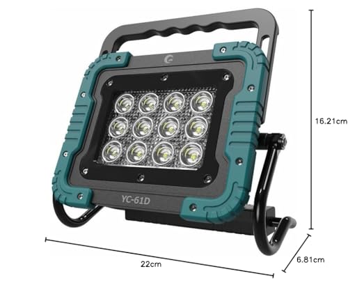 GOODGOODS LED Battery-Operated Floodlight, 6000lm, 60W, Night Fishing Work Light, Waterproof, Detachable Battery, Portable Floodlight, Daylight White,