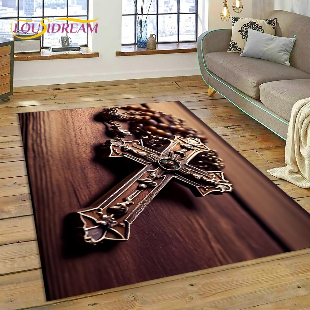 New 3D Pray Holy Bible Cross Jesus Carpet for Living Room Bedroom Home Decor,Floor Mat Non-slip Decoration for Sofa Doormat Gift