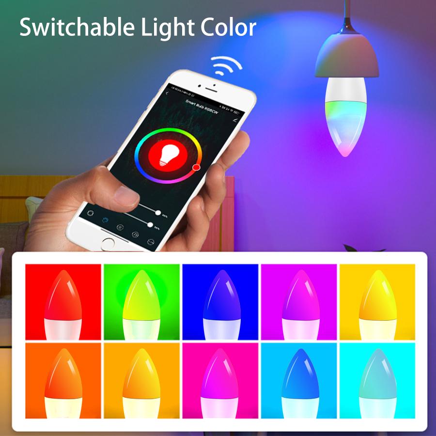 Wifi Smart Light Bulb E14 Candle Lamp RGB+CW+WW 5W 7W 9W Tuya Smart Life APP Voice Control Compatible Alexa Google Home Dimmable