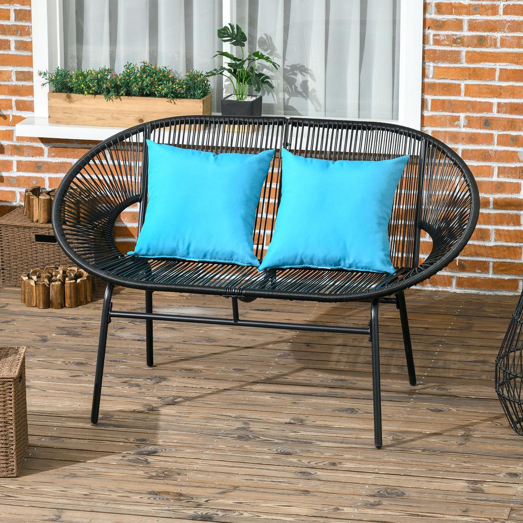 Bench Garden Bench 2-Seater In Metal and Resin Rope with 2 Cushions - Dim. 132L X 72W X 83H Cm - Black