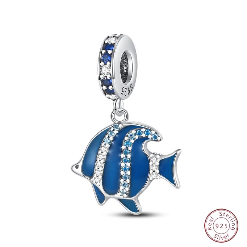 Copper Beaded Pendant Blue Zircon Ocean Penguin Crab Original 3Mm Bracelet Women Fine Jewelry