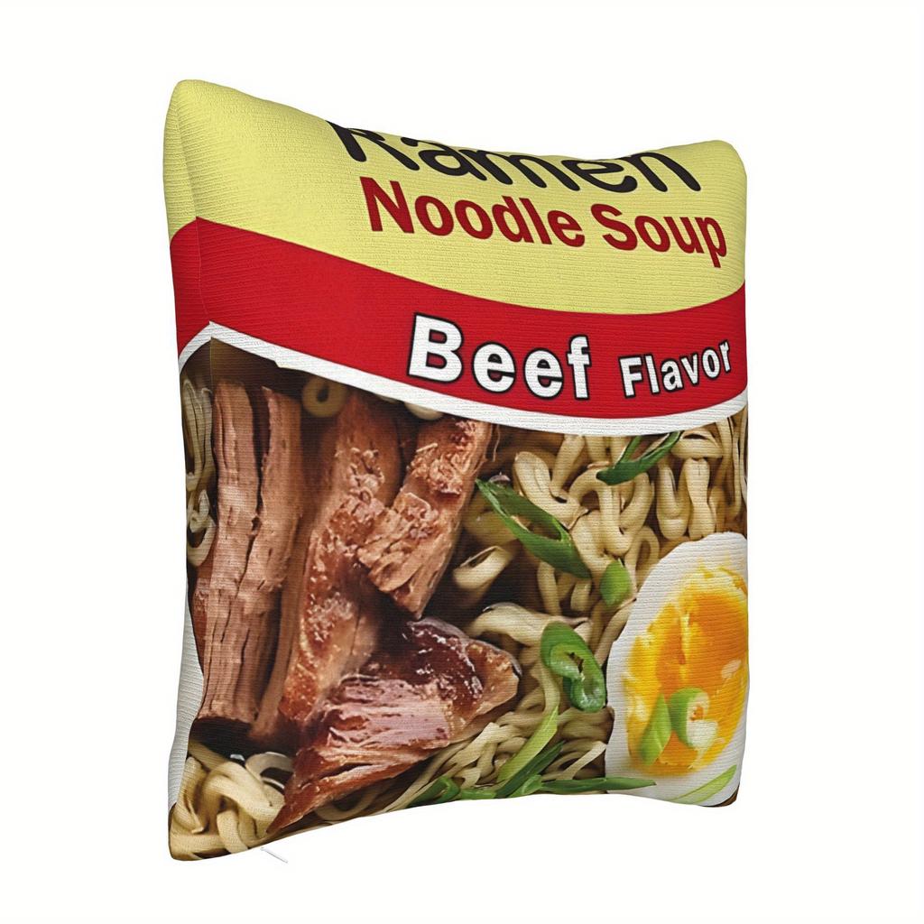 Vintage Ramen Beef Flavor Cushion Cover, Zippered Soft Durable Machine Washable Pillowcase, Food Themed Design For Living Room B
