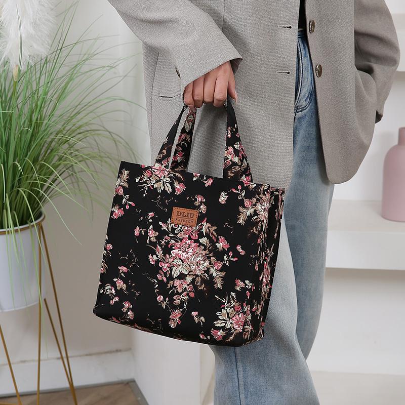 Vintage Large Capacity Handbag with Lunch Box Storage Bag for Work Commuting Shopping Portable Mother Cloth Tote Bag
