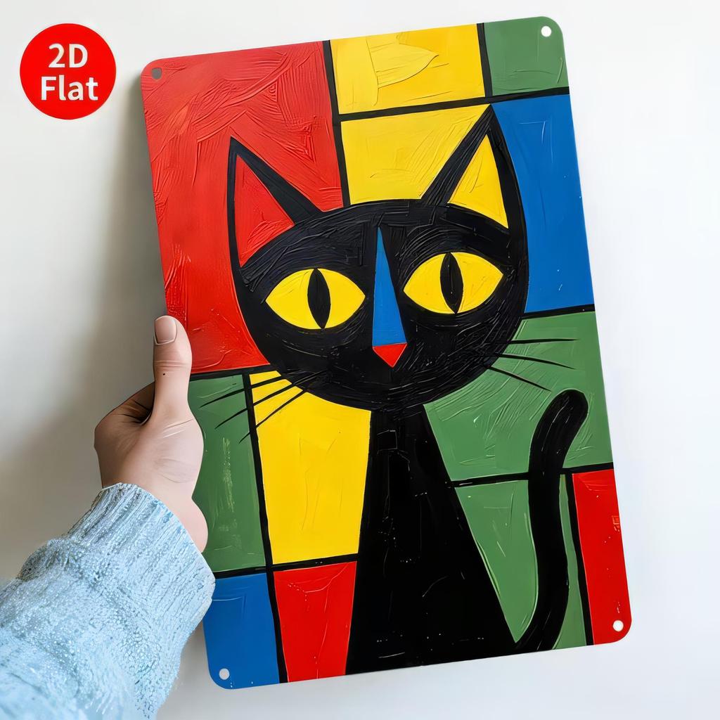 Tin Sign Cat Graffiti Wall Art Metal Vintage Poster Plaque Black Yellow Red Blue Cute Street Art for Home Bar Garage Cafe Man C
