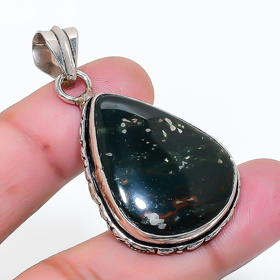 Natural Bloodstone Gemstone Handmade 925 Sterling Silver Pendant 1.81  AP-15061