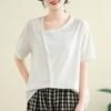 DIMANAF 2026 Summer New Plus Size Women Blouse Shirt Button Elegant Lady Tops T-Shirt Solid Cotton Fashion Casual Clothing
