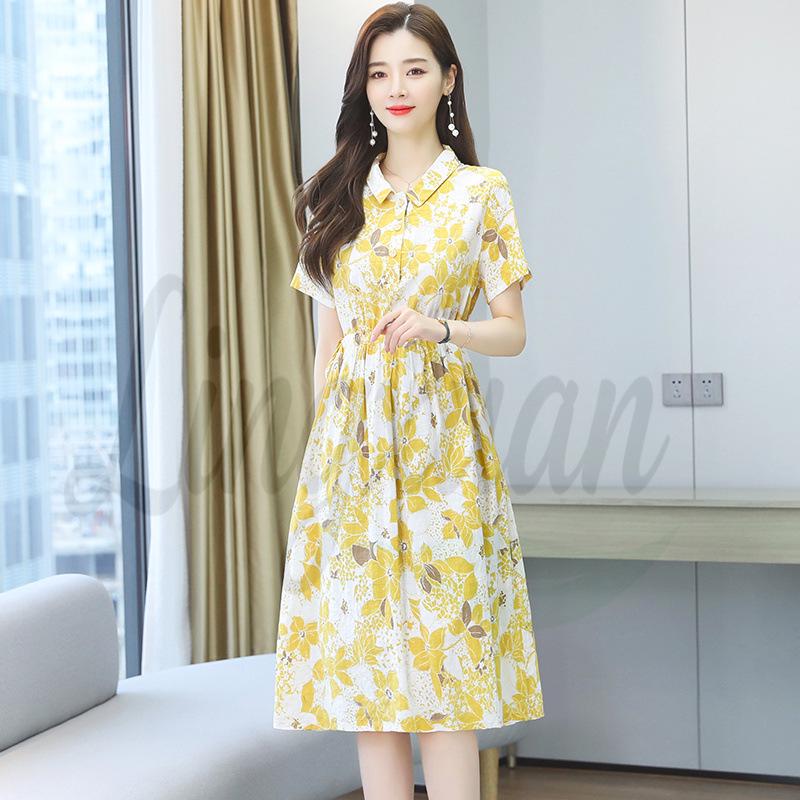 

Vintage Floral Print Tie-Up Short Sleeve Maxi Dress for Women One size (45-70 kg) жёлтый