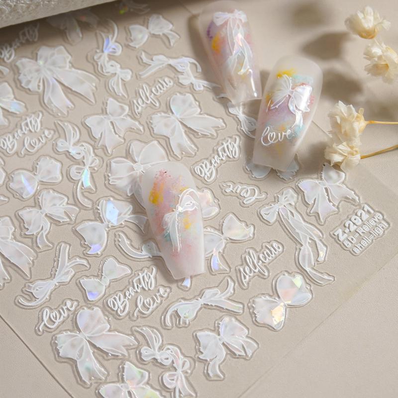 Shiny Bowknot Ribbon Knot Tie Knot Dreamy Fantasy Bright Chic Beauty Self Adhesive 5D Nail Art Sticker Manicure Decal