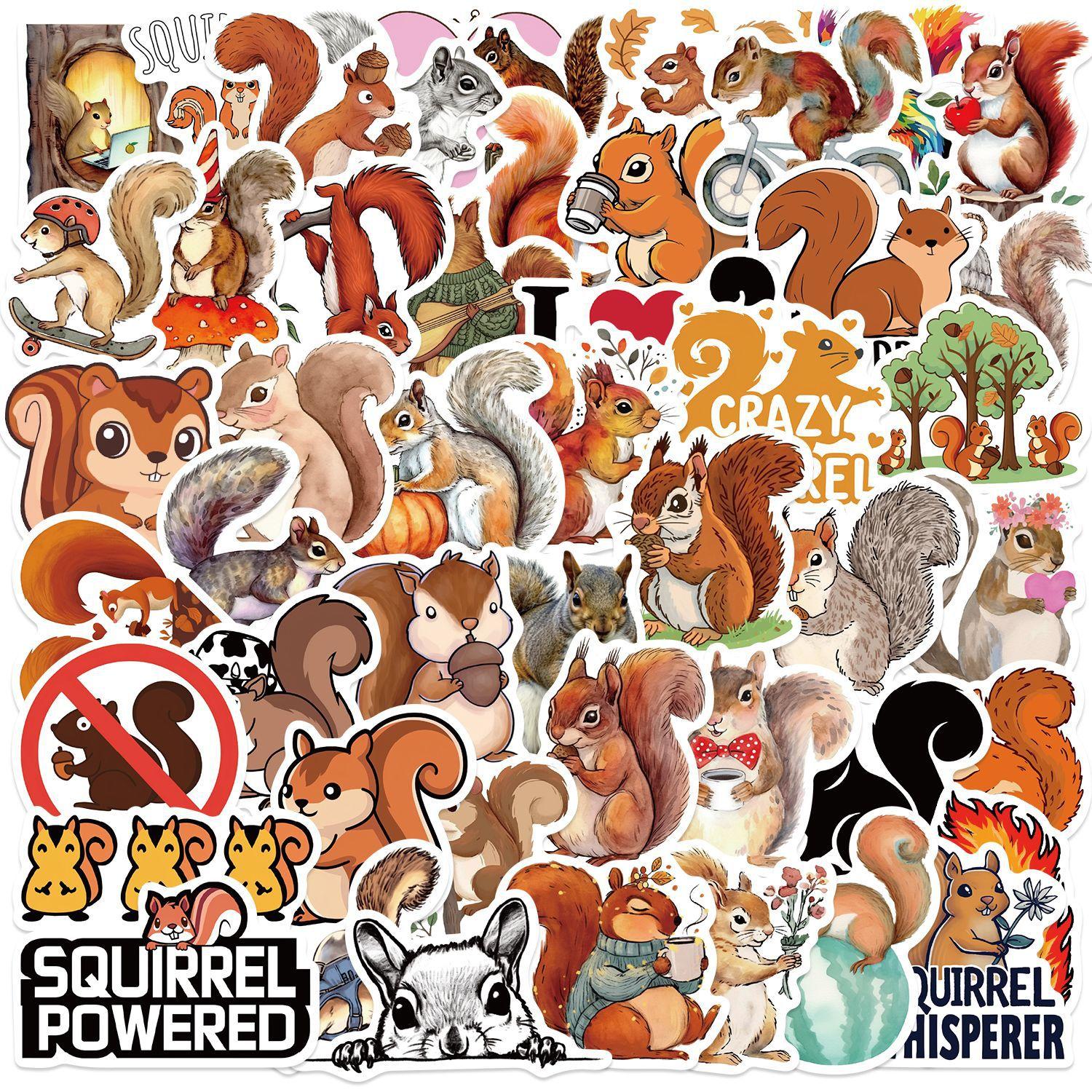 Wipon Unisex Kids 50 Cartoon Squirrel Doodle Stickers Decorative Guitar Notebook Mobile Suitcase Diy Waterproof