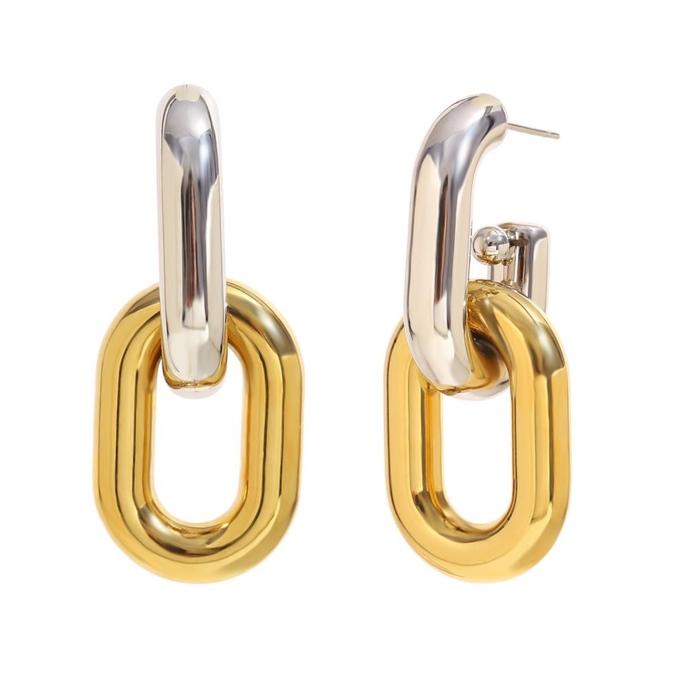 E.B.belle Gold Plated Basic Hollow Chain Stud Earring High Quality Stainless Steel Waterproof Party Fashion Women Chic Jewelry