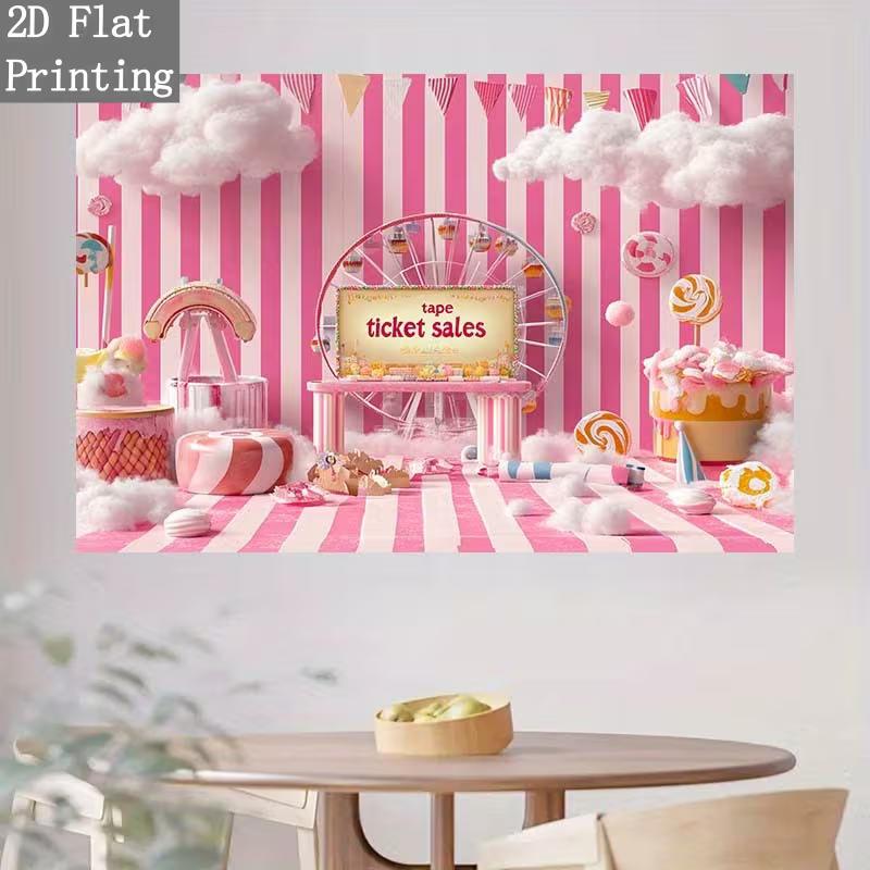 2D Pink Candy Land Backdrop Carnival Lollipop Photography Background