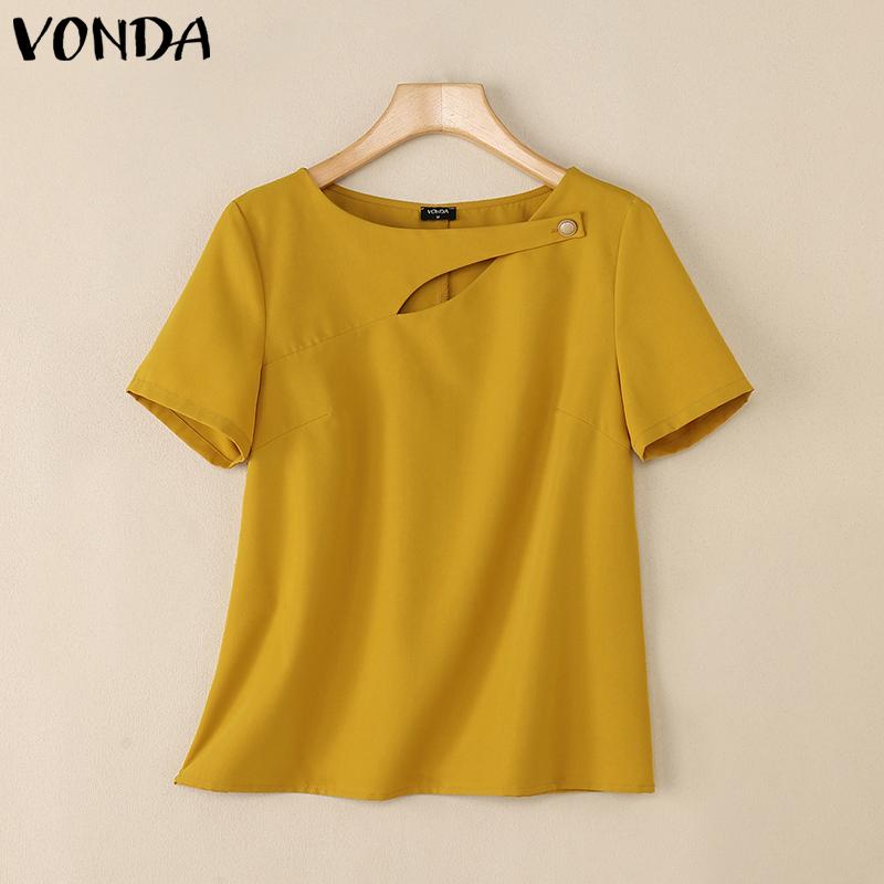 VONDA Women Short Sleeve Cutout Casual Elegant T-shirts Tops
