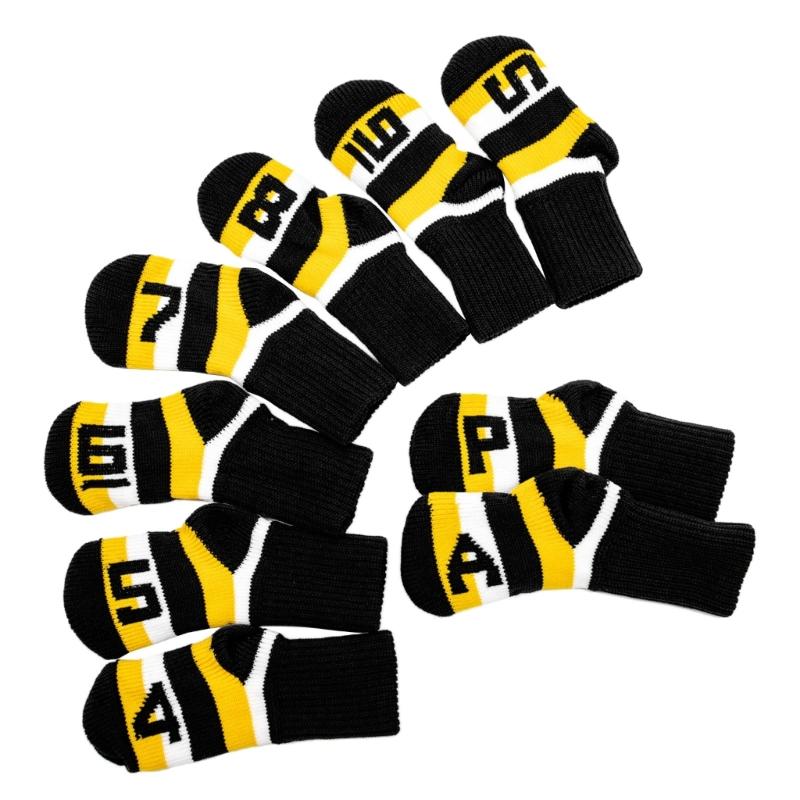 9Pcs Golf Head Headcover Set Knitted Fabric Golf Iron Head Covers Golf Wedges Cover with Big Numbers for Golf Club Head