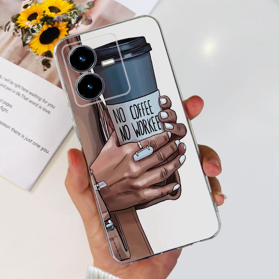 For Vivo Y22s Y22 Case VivoY22 Y 22 22S 4G 2022 V2206 V2207 Elegant Printing Soft Silicone Clear TPU Slim Phone Back Cover