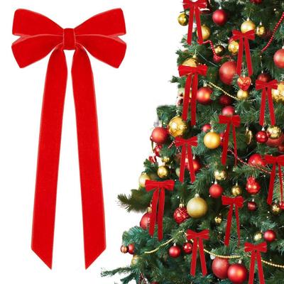 6Pcs Velvet Ribbon Bow Tie Christmas Tree Decorations Xmas Ornaments for Home Party Garland Festive Holiday Decor Indoor Outdoor Use