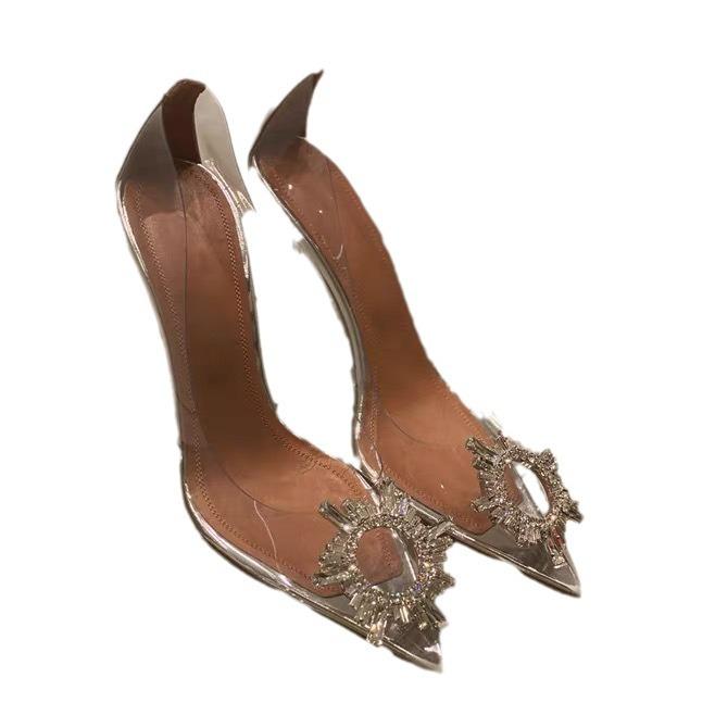 Transparent High Heels Stiletto 2025 Summer New Crystal Wedding Shoes Pointed Single Shoes Ins Fairy Internet Celebrity High Heels