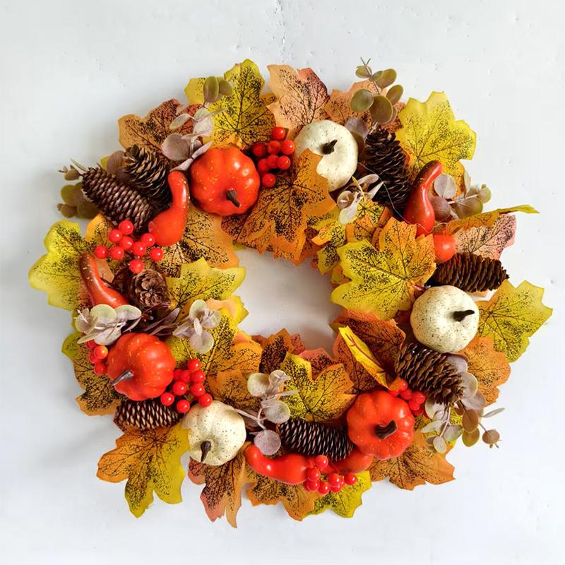 Handmade Maple Leaves Pumpkins Wreath Diy Decoration For Thanksgiving Halloween Front Door Wall Hanging Autumn Harvest Wreath