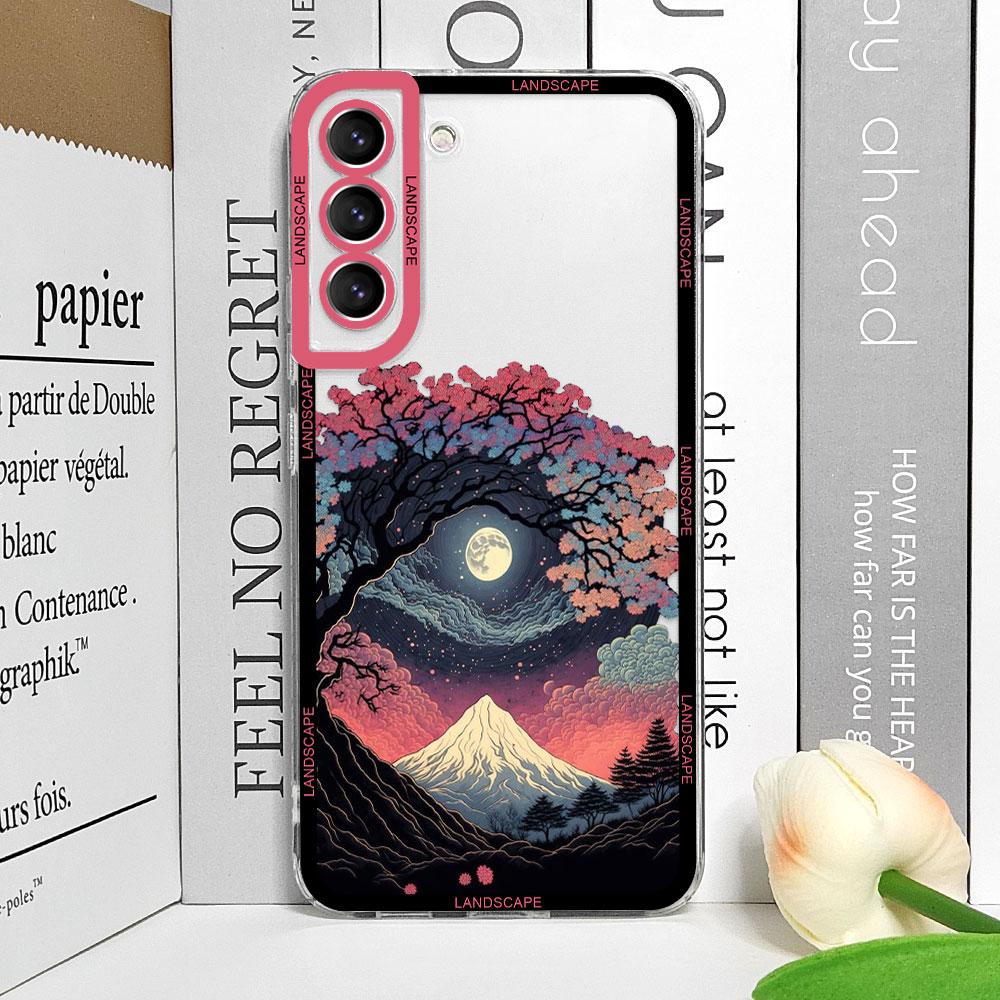 Retro Japoński Pejzaż Fale Etui na Telefon dla Samsung Galaxy S22 S23 S20 FE S24 S25 Ultra S21 Plus Estetyczny Krajobraz Miękki Pokrowiec