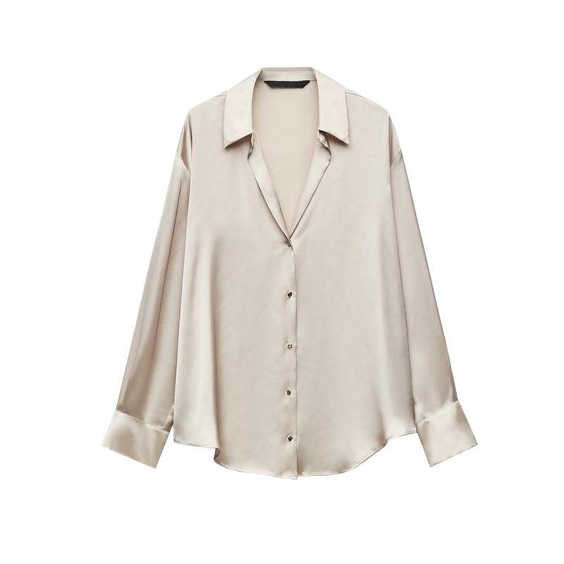 Spring New Women's Clothing Lapel Silk Satin Texture Classic Vertical Shirt 2074580 2074140