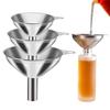 3 Sizes Stainless Steel Kitchen Funnels Set with Ergonomic Handle Clamp Ring Dishwasher
