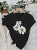 WomenS Casual DDaisy Print TShirt  Short Sleeve  White Daisies and Green Leaves Design Ladies T Shirts Daily Wear
