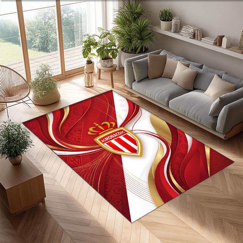 Monaco FC Soccer Football Pattern Soft Area Rug Non Slip Indoor Floor Carpet Sports Decor Mat for Bedroom