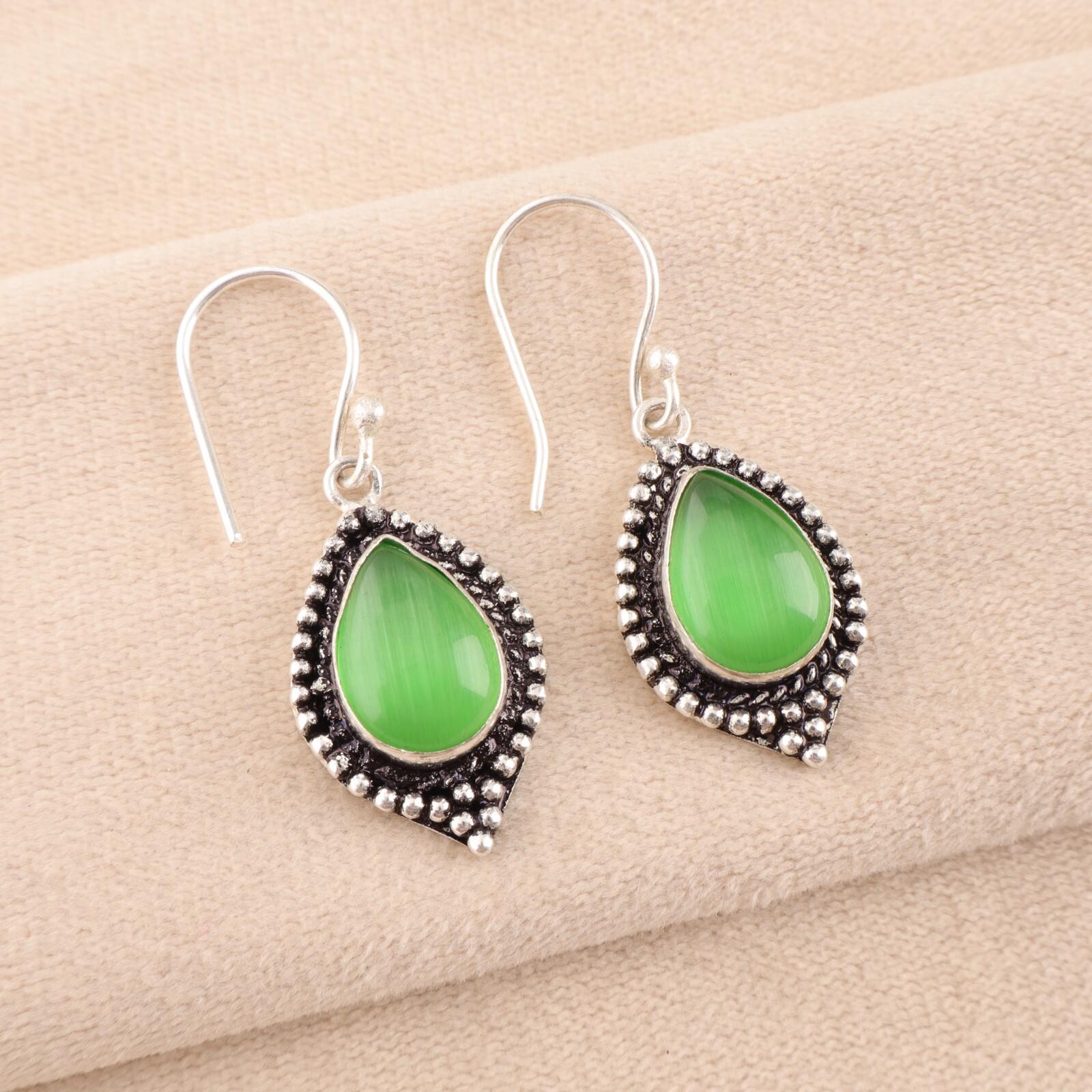 

Натуральный зеленый камень кошачий глаз , ювелирные изделия из серебра 925 пробы, ручная работа, серьги 1,6 EE-164-41