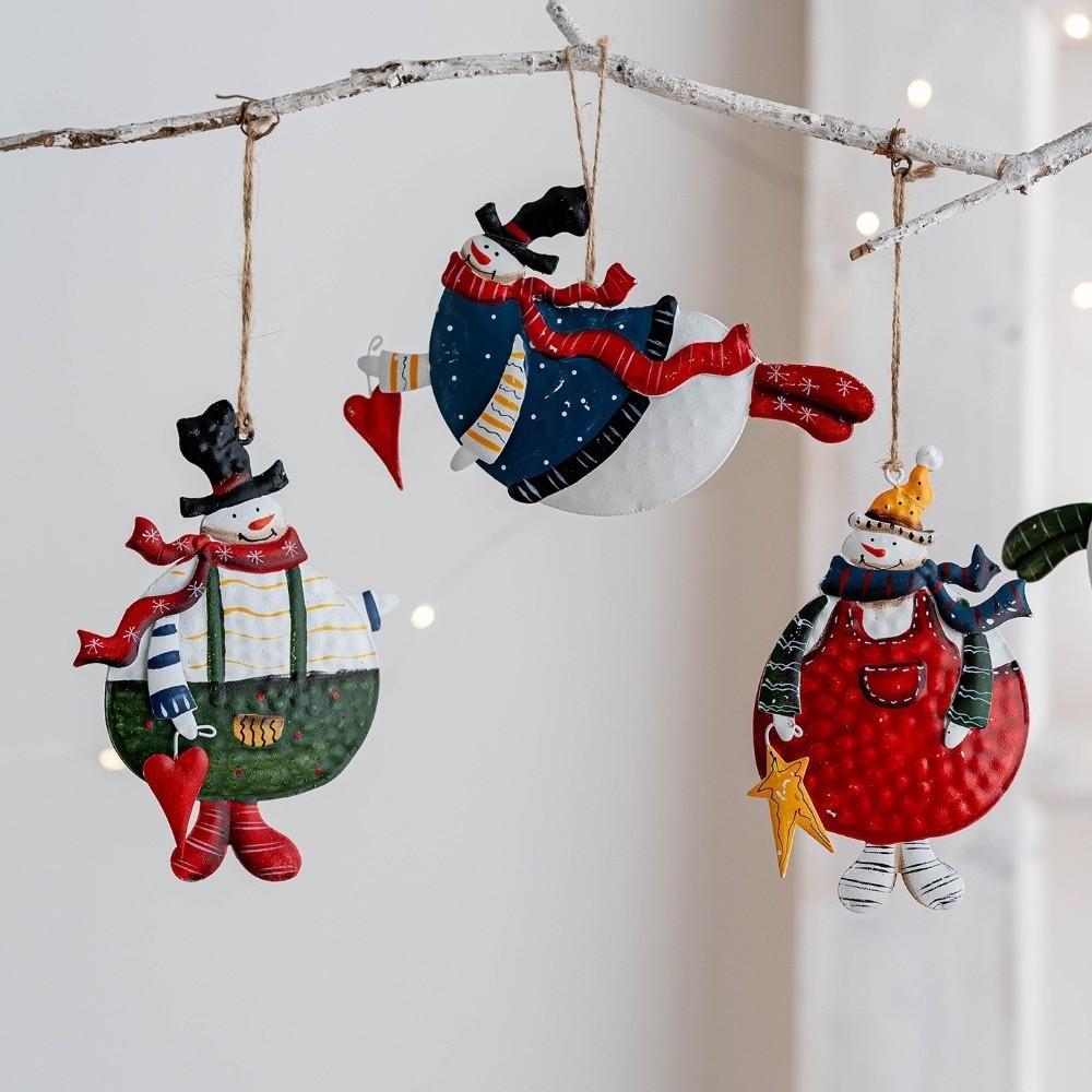 Cartoon Xmas Tree Hanging Pendant Snowman Double-sided Xmas Tree Embellishment Christmas Gift Retro Metal Christmas Decorations