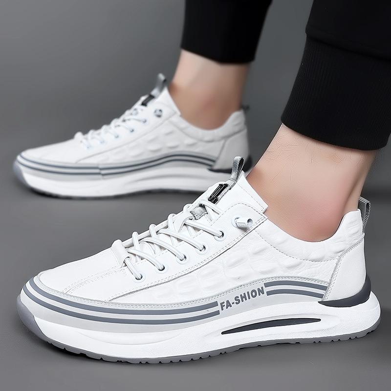 Frühling neue Rindsleder weiße Herren Leder Dad Schuhe Mode Sport Freizeitschuhe Low-Top Herrenschuhe Einzelne Schuhe