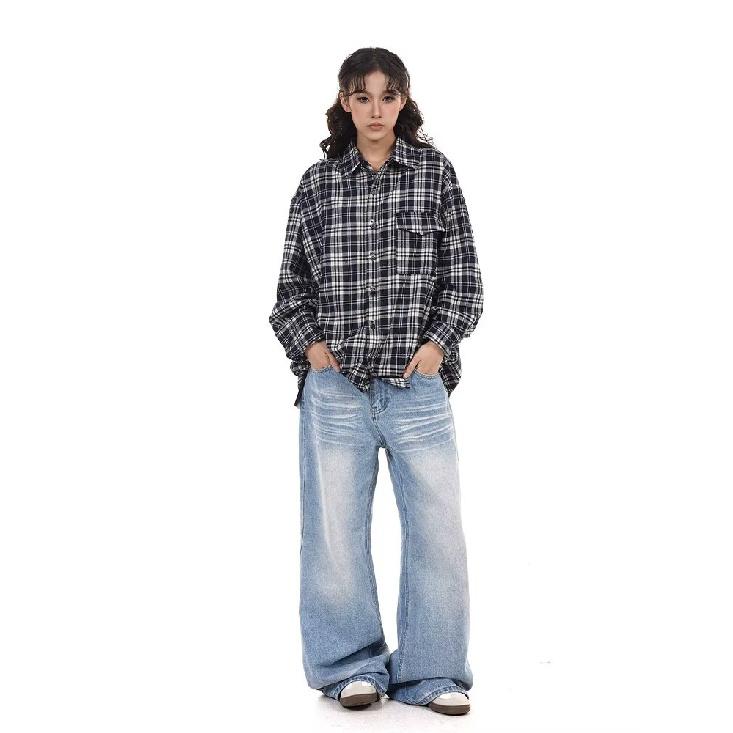 2024 Plaid Long Sleeve Shirt Japanese Hong Kong Style Ins Loose Shirt Boys Summer Trendy Versatile Casual Coat